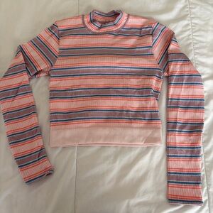 Urban outfitters stretchy striped mock neck crop long sleeve top